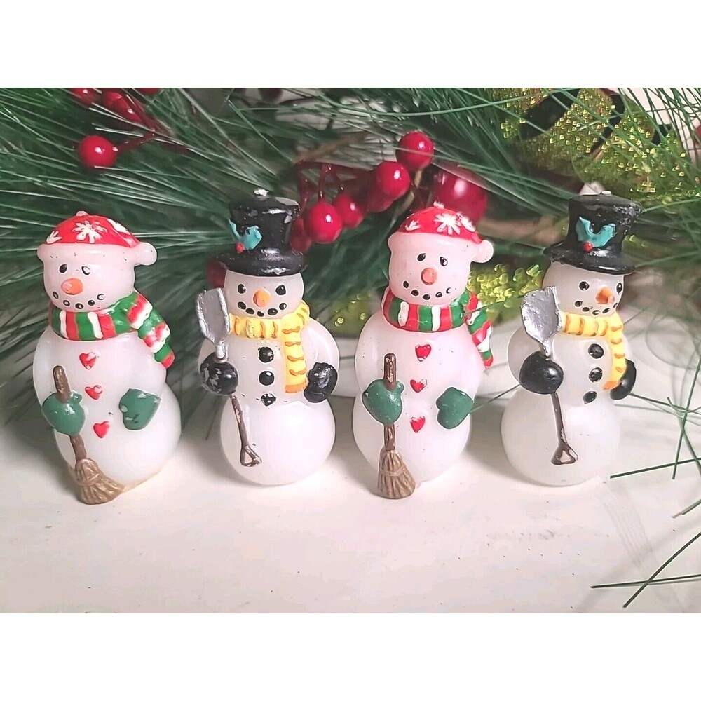Vintage Lot Of 4 Vintage Christmas 3" Snowman Candles AMC Candle Company